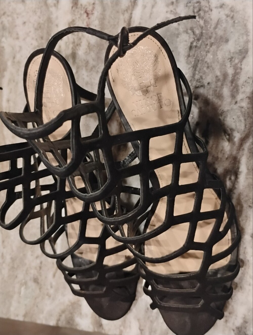 Vince Camuto Black Strappy Cage Sandals - Women